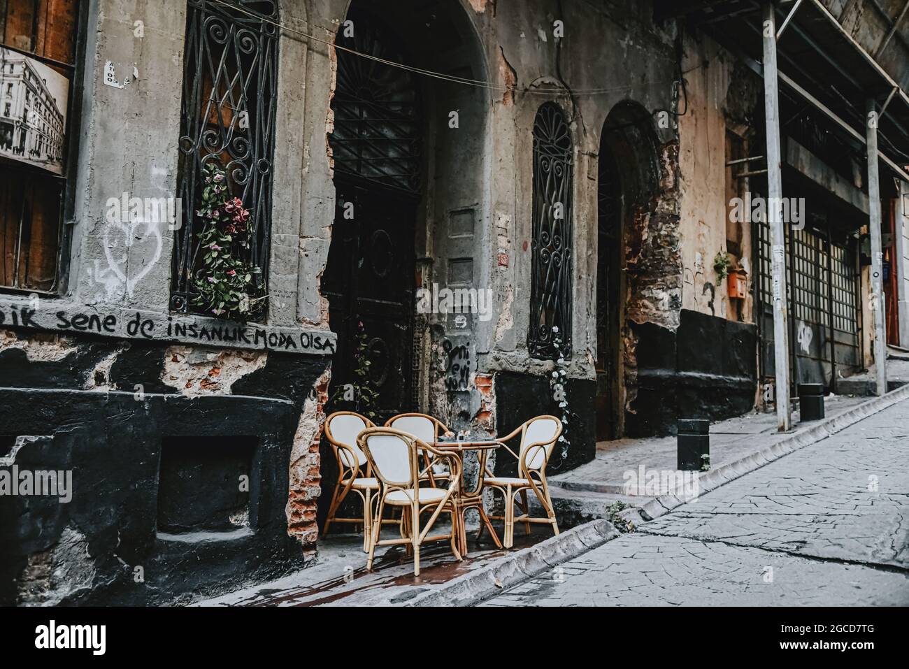 street cafe old streets Europe Stock Photo Alamy