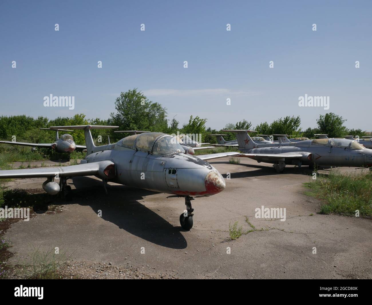 Military fighter plane old abandoned broken. Military abandoned equipment. Stock Photo