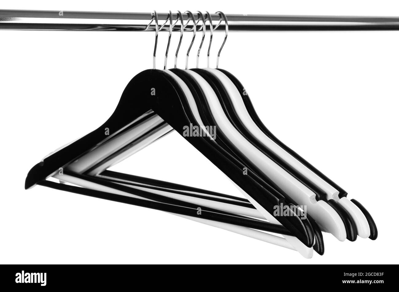 Black and white clothes hangers isolated on white Stock Photo Alamy