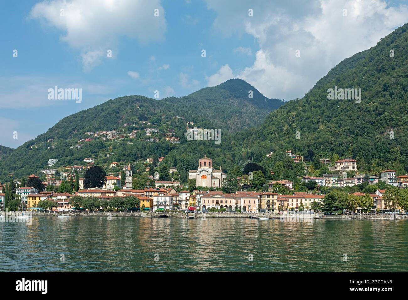 view of the town, Laveno-Mombello, Lake Maggiore, Lombardy, Italy Stock Photo