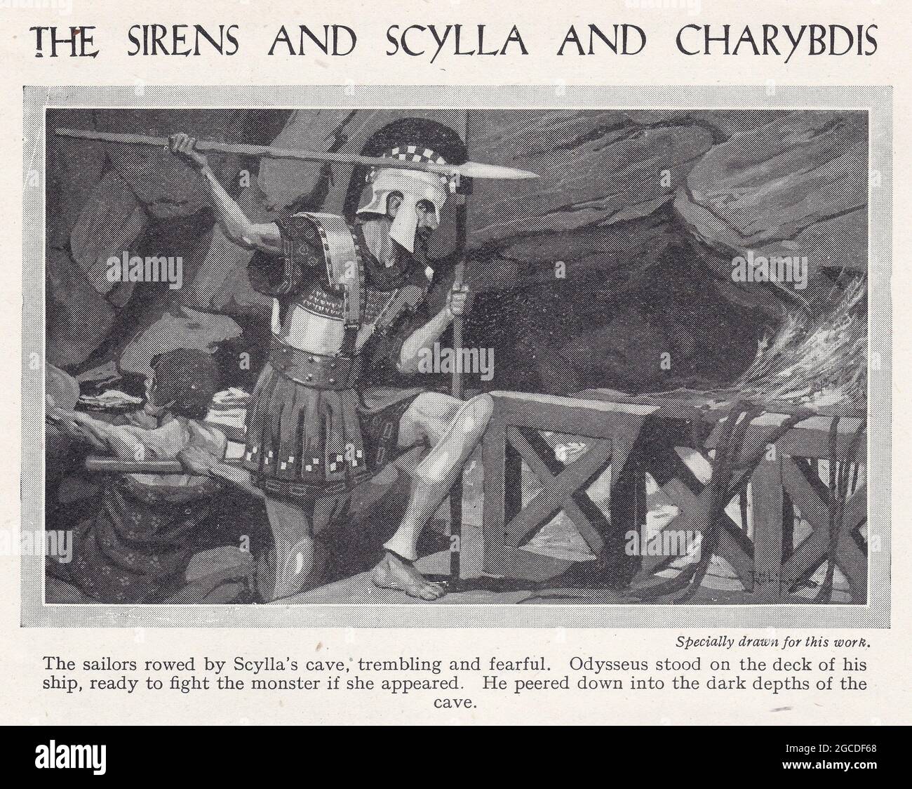 Vintage illustrations of The Sirens and Scylla and Charybdis. Stock Photo