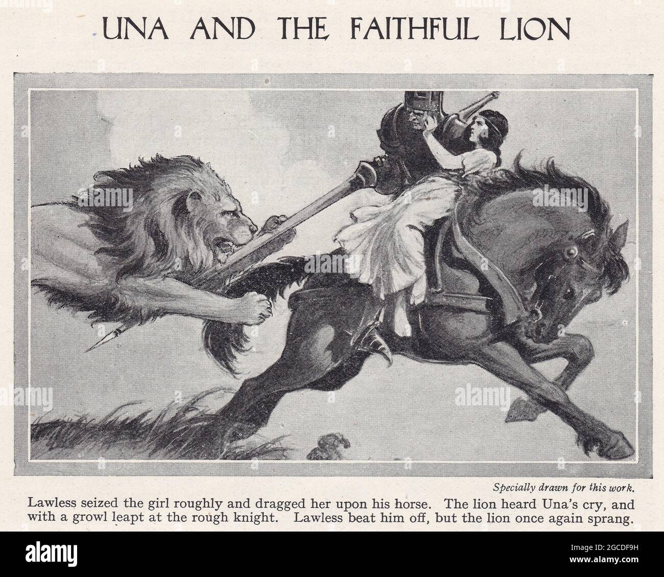 Vintage illustration of Una and The Faithful Lion Stock Photo - Alamy