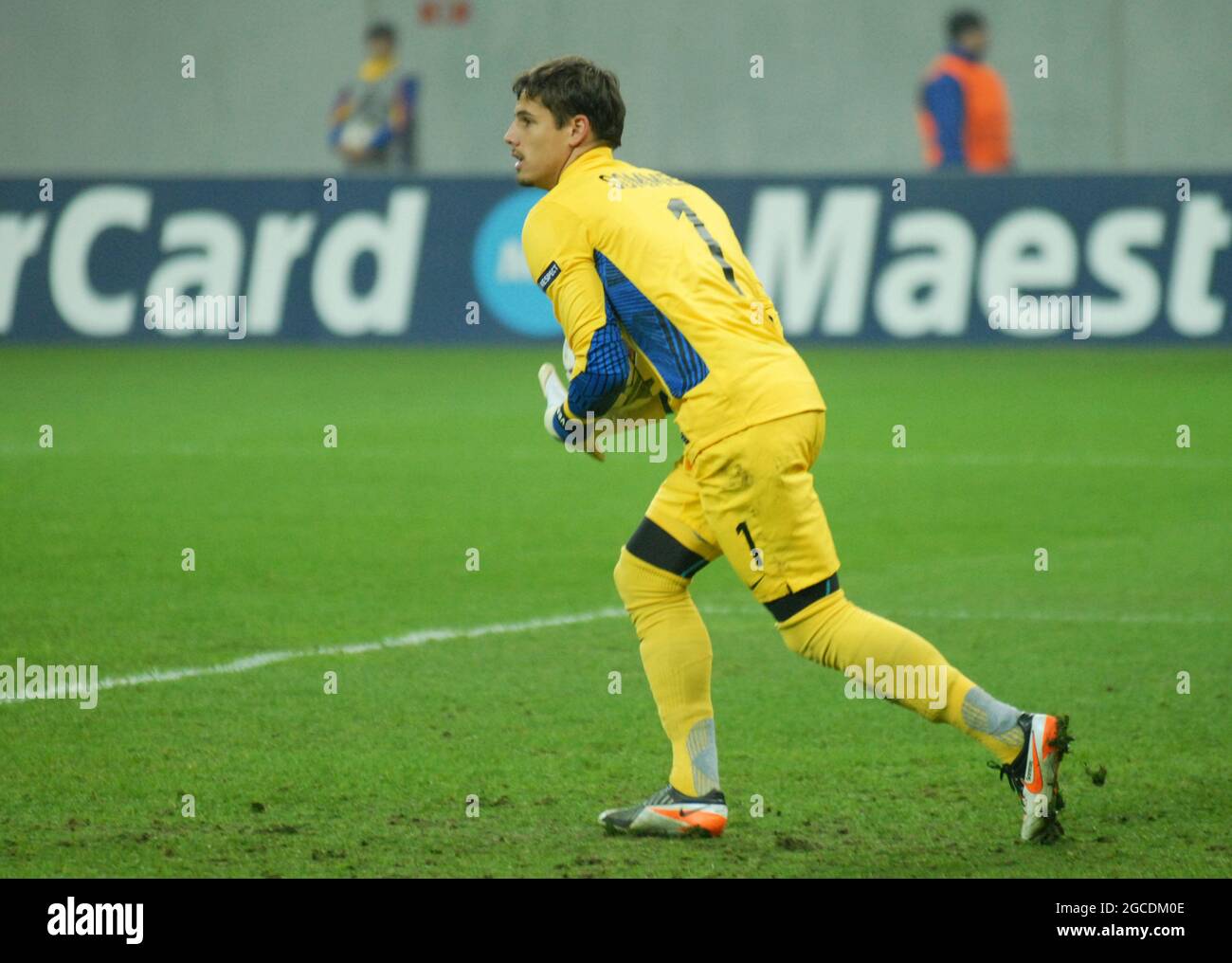 BUCHAREST, ROMANIA - NOVEMBER 22, 2011: Yann Sommer of Basel pictured in action during the 2011/12 UEFA Champions League Group C game between Otelul Galati and FC Basel at National Arena. Stock Photo
