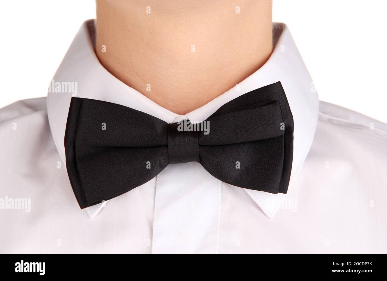 Black bow tie wearing shirt isolated on white Stock Photo - Alamy