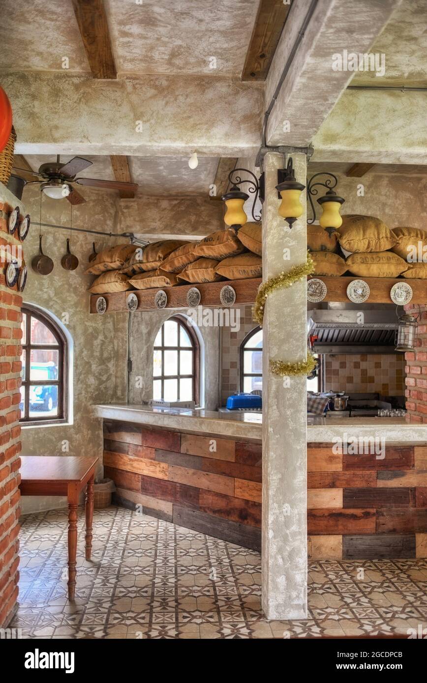 Rustic restaurant interior. Stock Photo