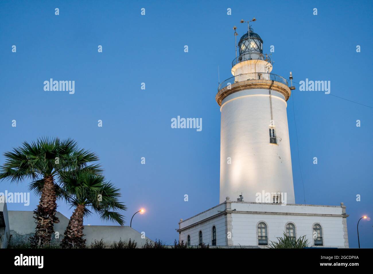 Leuchtturm La Farola de Malaga am Hafen von Malaga, Spanien, Andalusien Stock Photo