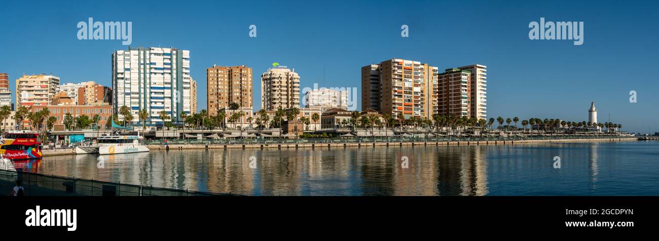 Panoramablick Skyline Malaga Hafen, Costa del Sol, Provinz Malaga, Andalusien, Spanien, Europa, Stock Photo