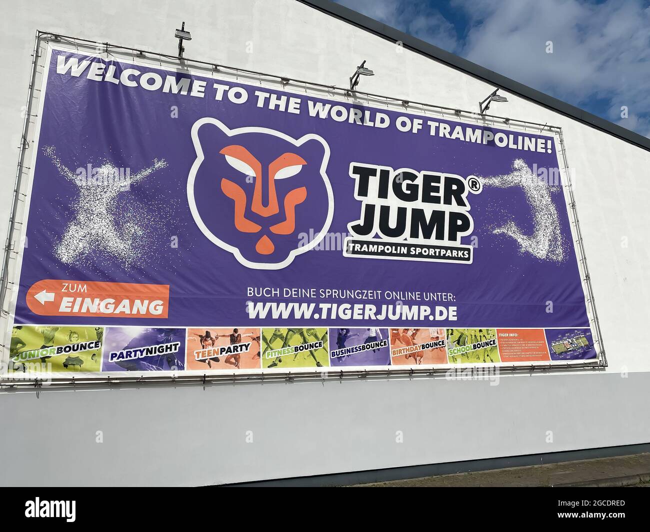 Oberhausen, Germany - July 9. 2021: View on banner of tiger jump trampoline  park Stock Photo - Alamy