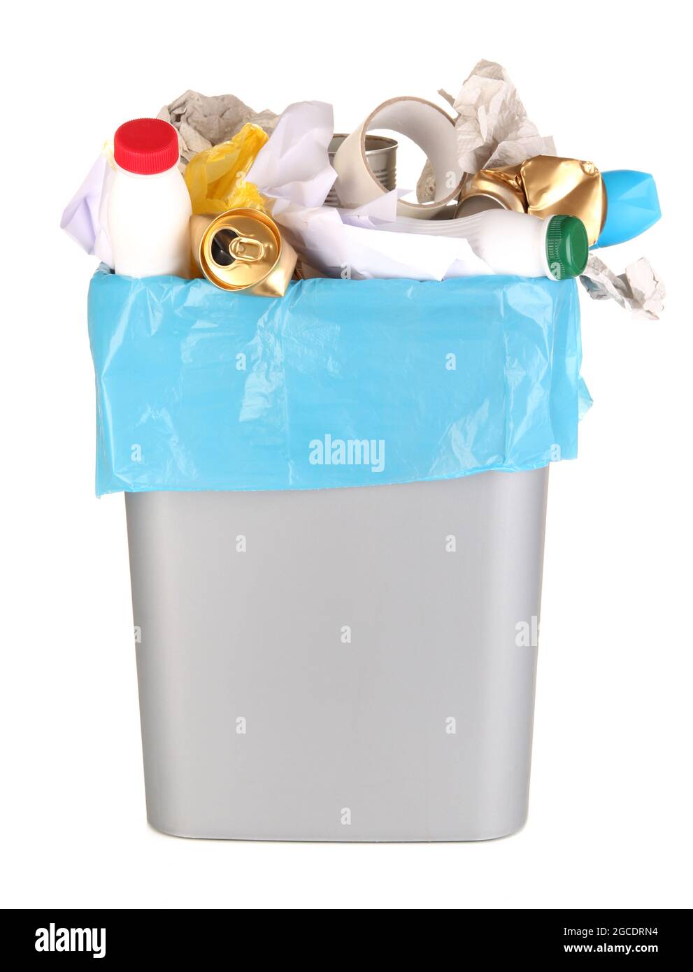Bin full of rubbish isolated on white Stock Photo Alamy