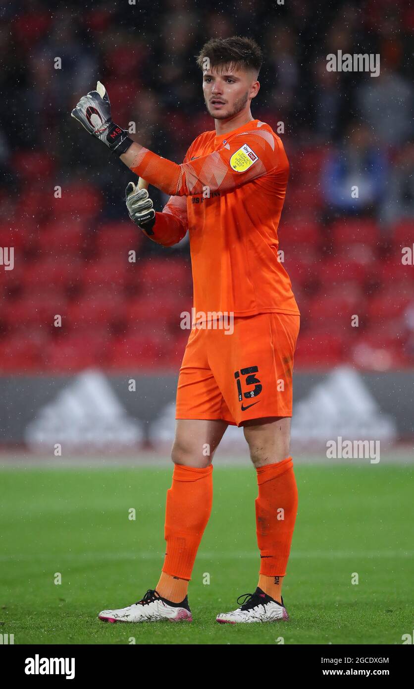 Sheffield, England, 7th August 2021. Matija Sarkic of Birmingham City   during the Sky Bet Championship match at Bramall Lane, Sheffield. Picture credit should read: Simon Bellis / Sportimage Stock Photo