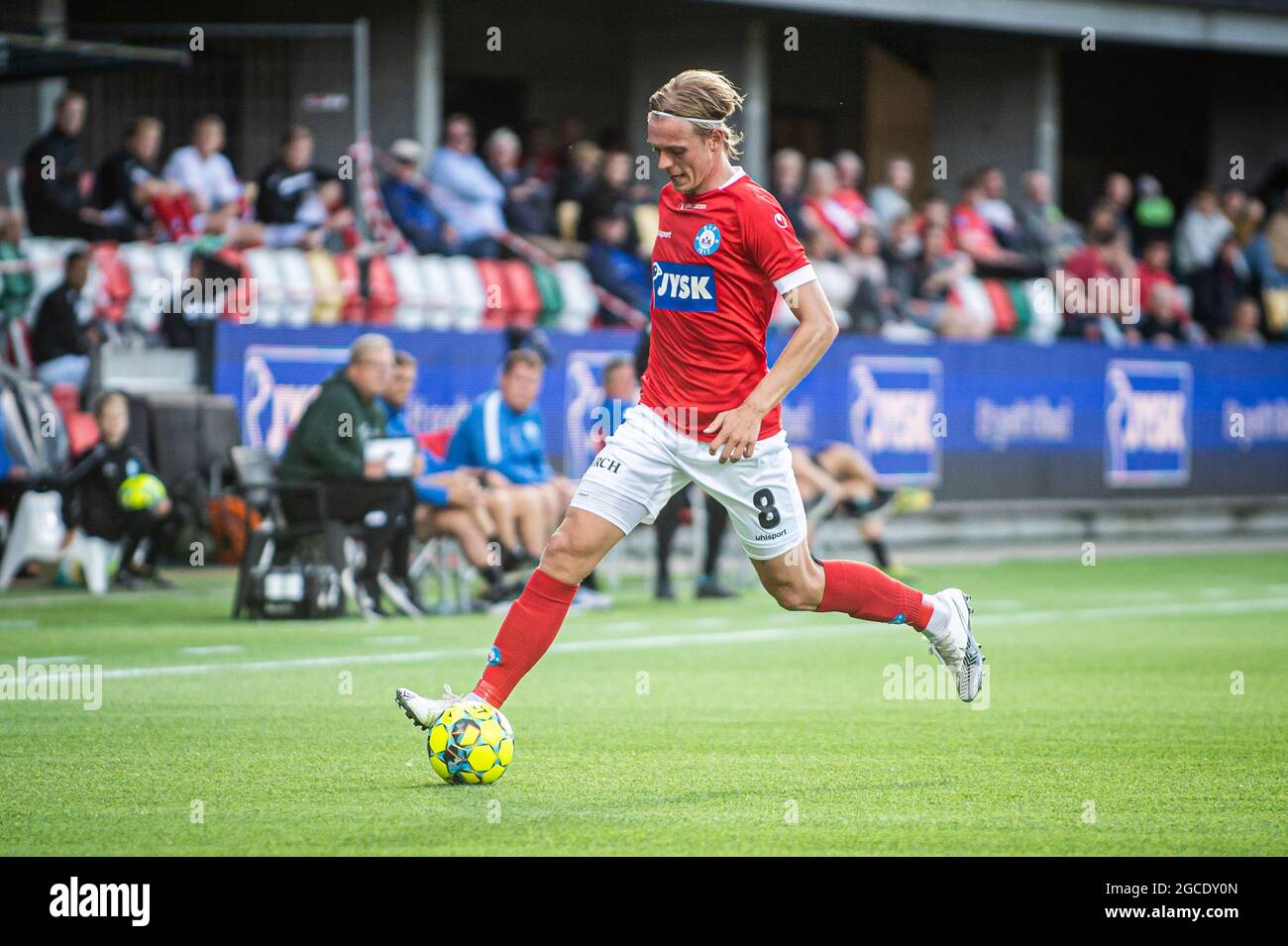 Silkeborg, Denmark. 06th, August 2021. Stefan Thordarson (8) of Silkeborg IF  seen during the 3F Superliga match between Silkeborg IF and Viborg FF at  Jysk Park in Silkeborg. (Photo credit: Gonzales Photo -