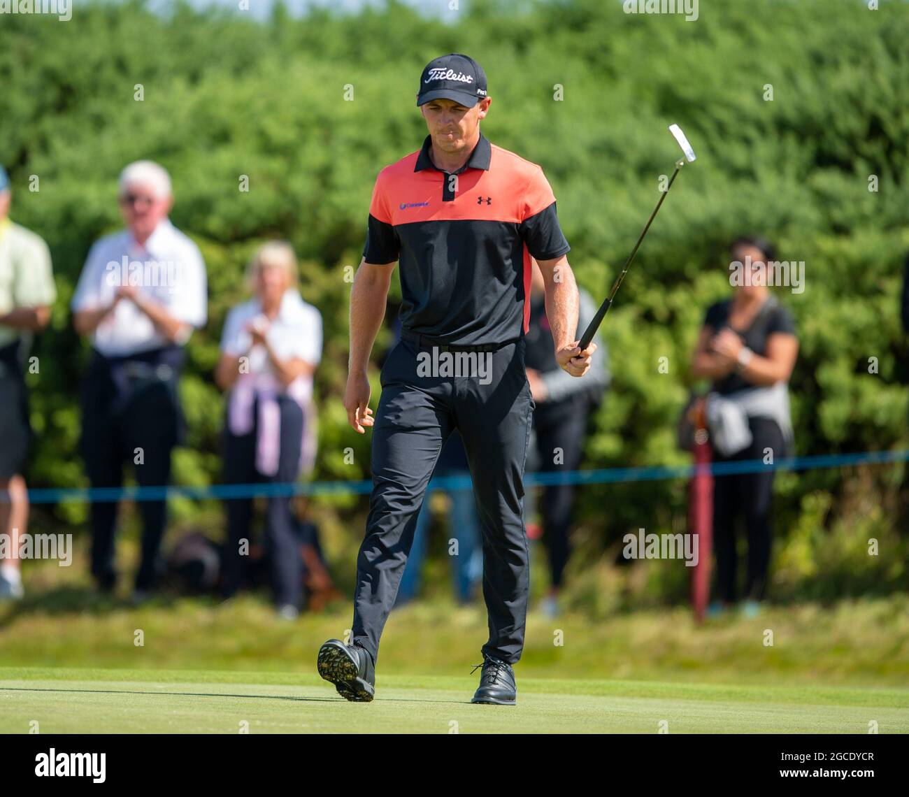 Scotland'd Grant Forrest after holing a put on the 3rd green during day four  of the Hero Open at Fairmont St Andrews Golf Course, St Andrews. Picture  Date: Sunday August 8, 2021