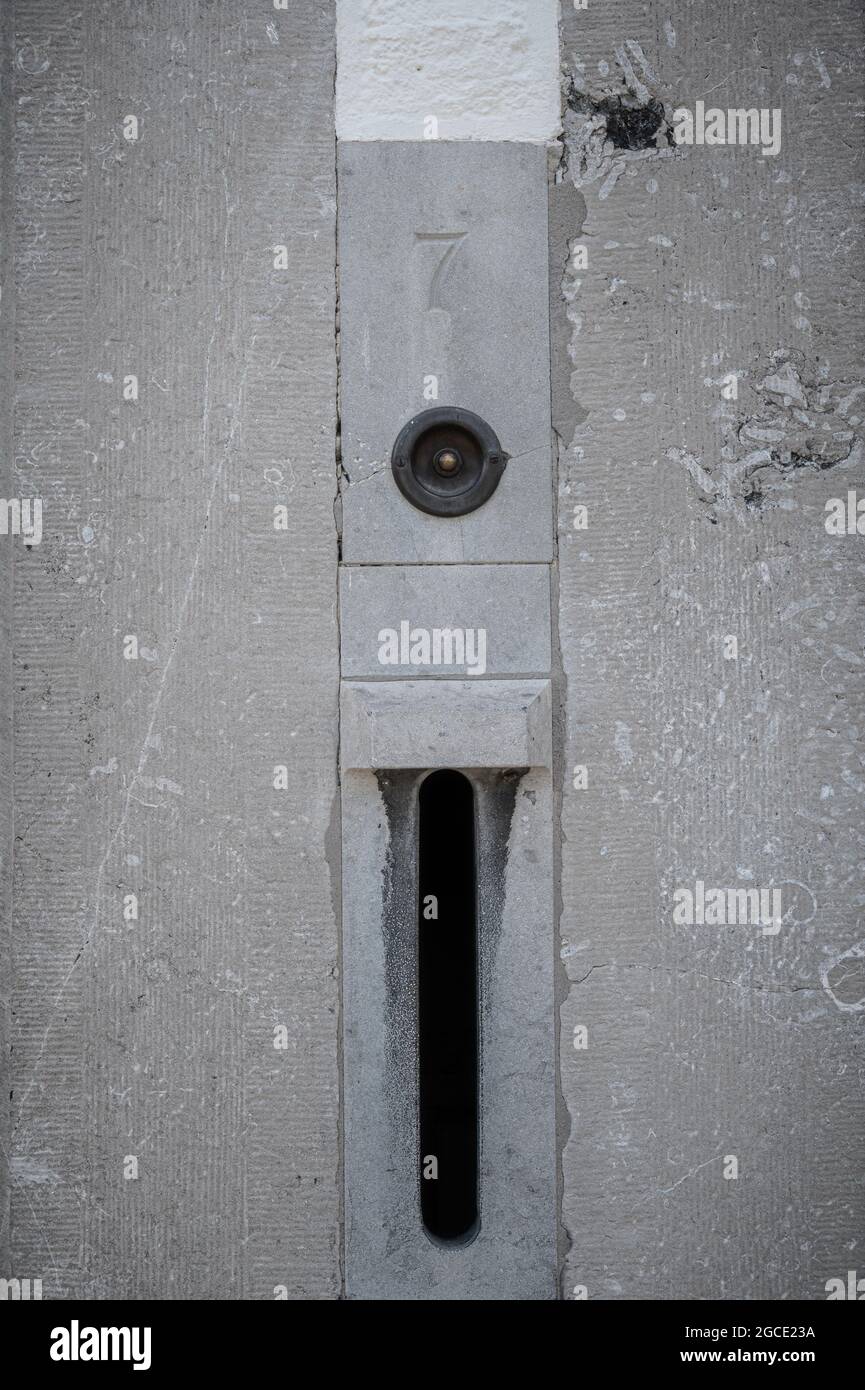 House number carved in stone on a home in Maastricht, Netherlands Stock