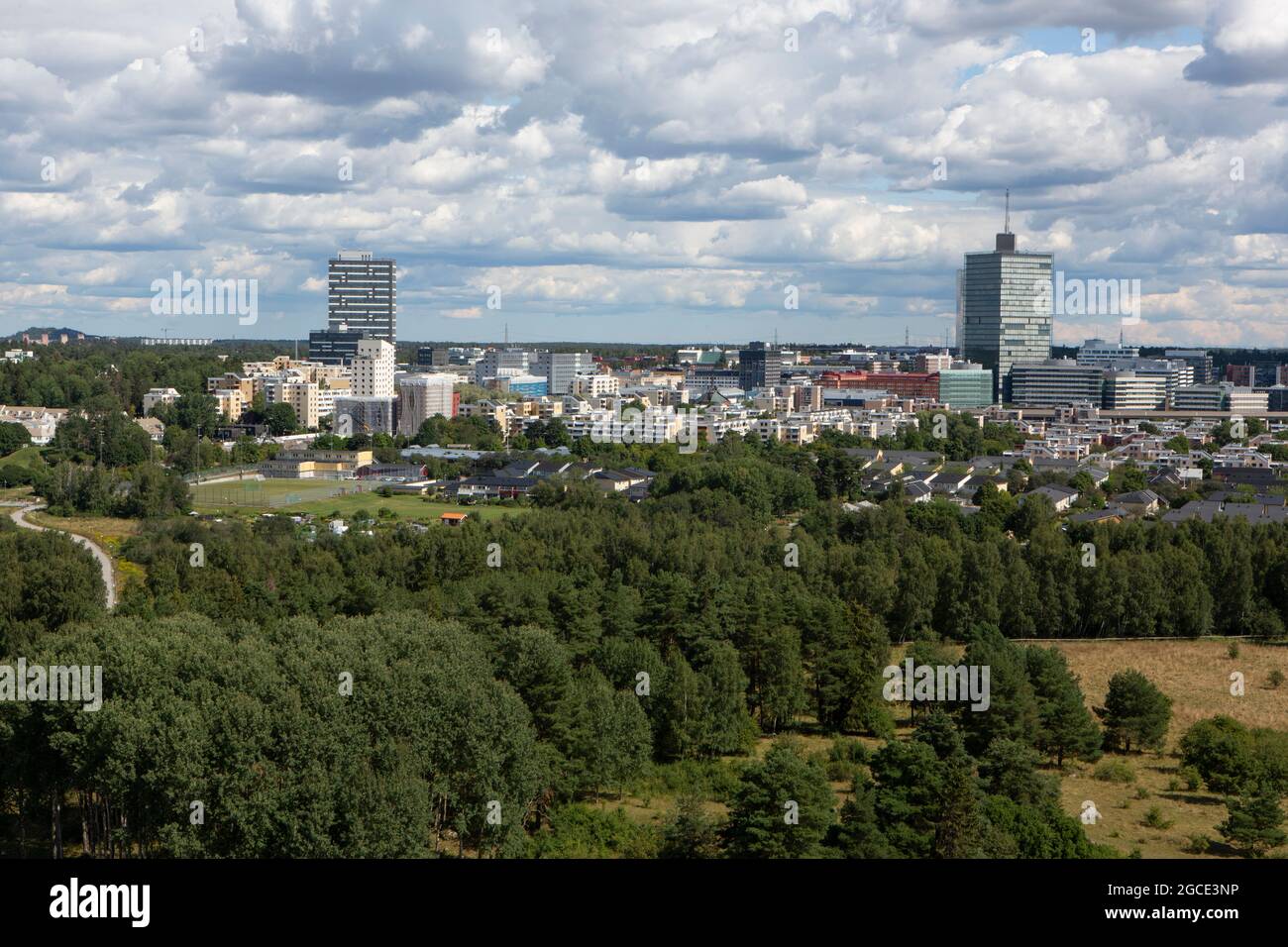 View of Kista with Kista Tower and Kista Torn. Stock Photo