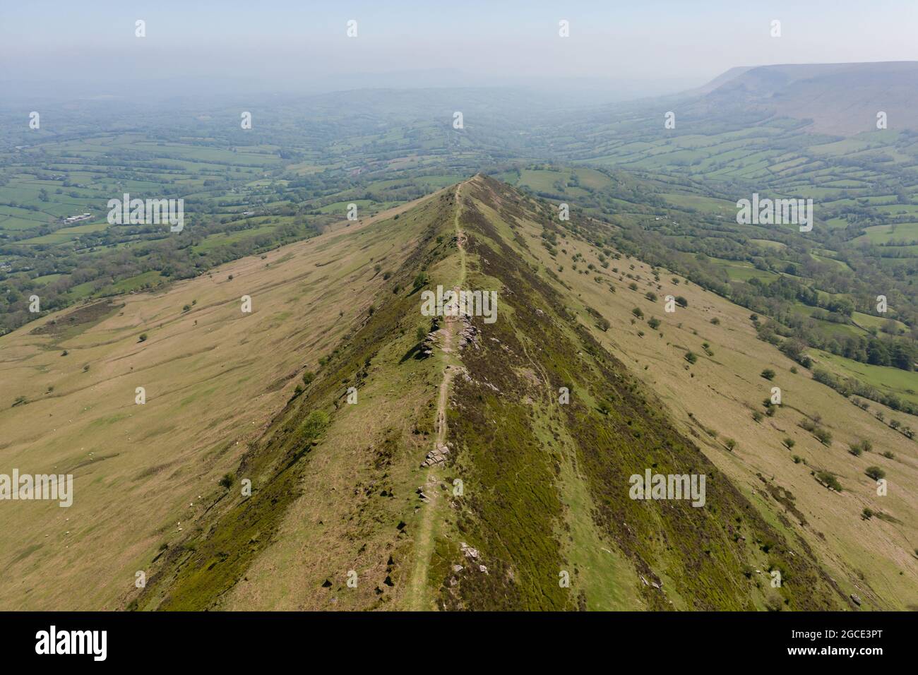 Aerial view of a narrow ridge leaving to a mountain (Cat's Back ...