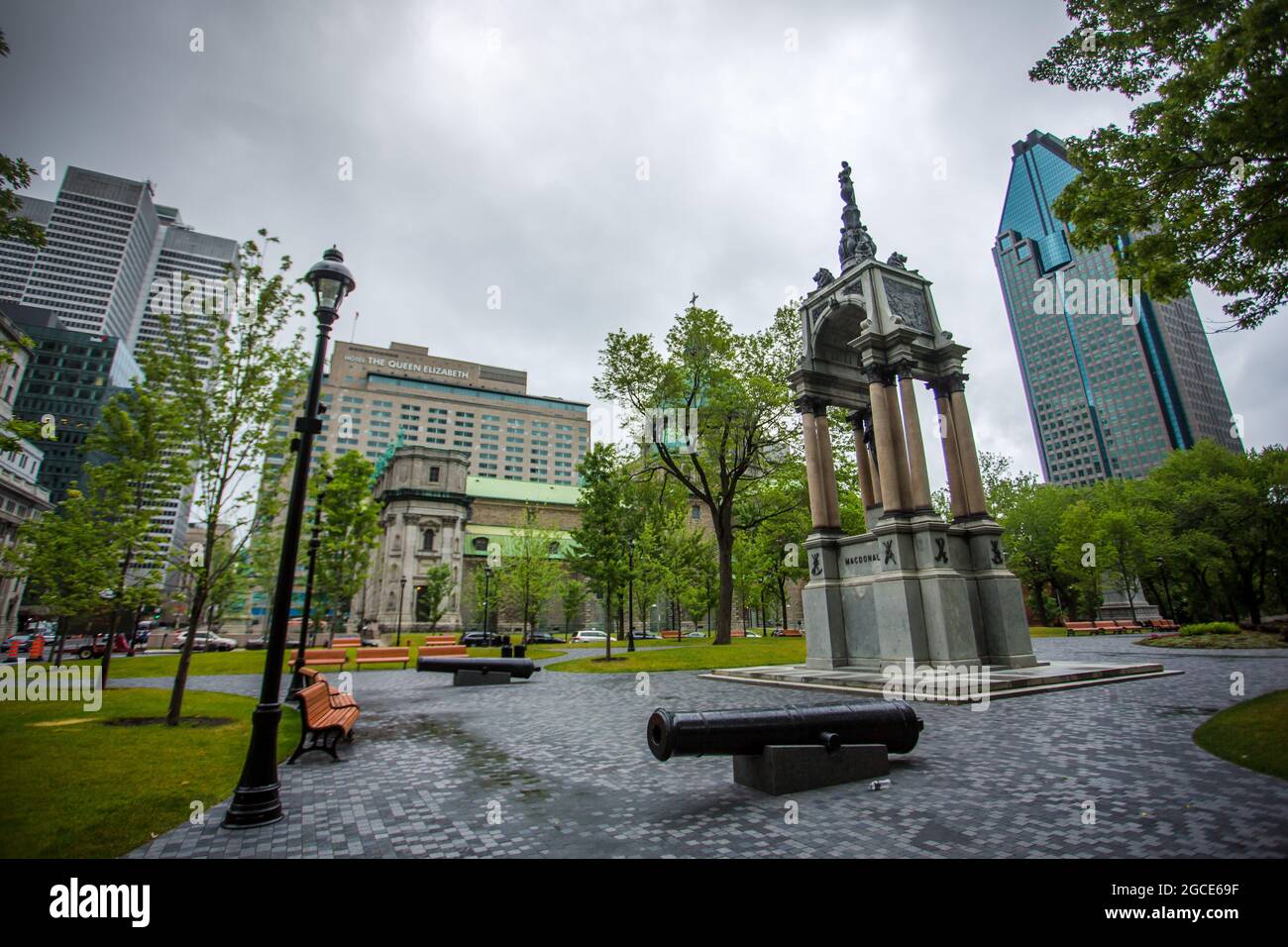 Statue of Sir John A Macdonald, the first Prime Minister of Canada at Montreal, Quebec. Stock Photo