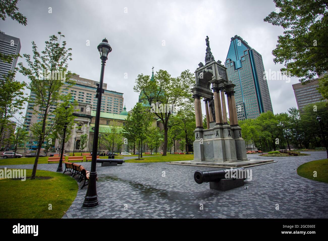 Statue of Sir John A Macdonald, the first Prime Minister of Canada at Montreal, Quebec. Stock Photo