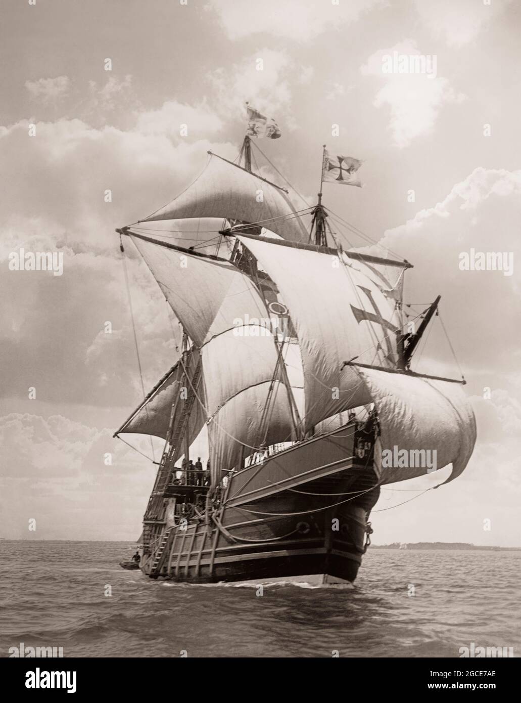 Replica of the Spanish caravel Santa Maria, used by Christopher Columbus in his first voyage across the Atlantic Ocean in 1492, digitally optimized Stock Photo
