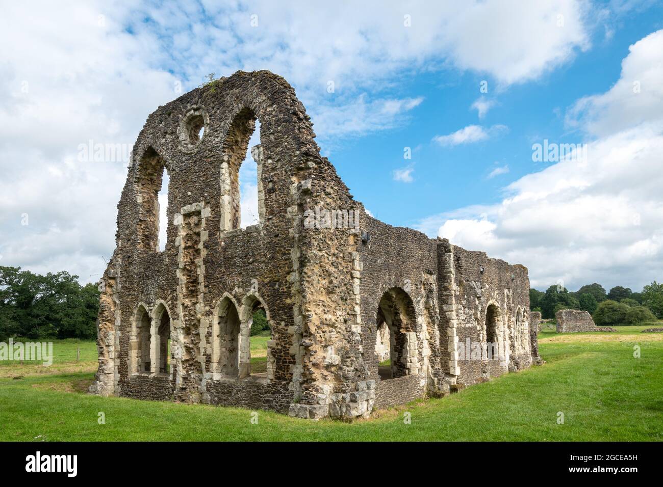 Waverley Abbey, Surrey, UK, the ruins of the first Cistercian monastery built in England, during summer Stock Photo