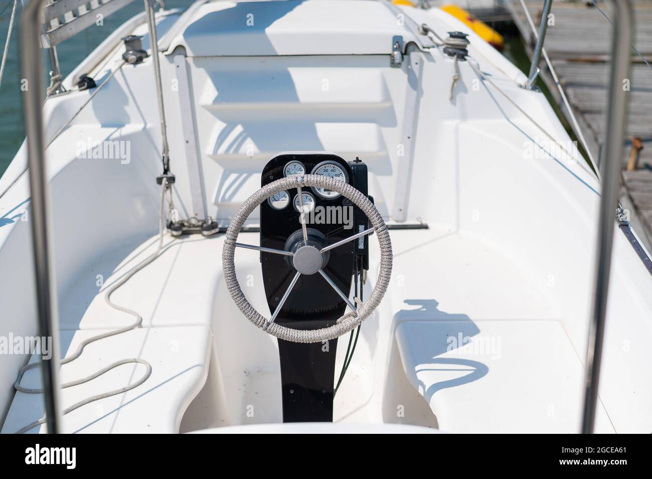 Closeup of a yacht steering wheel Stock Photo Alamy