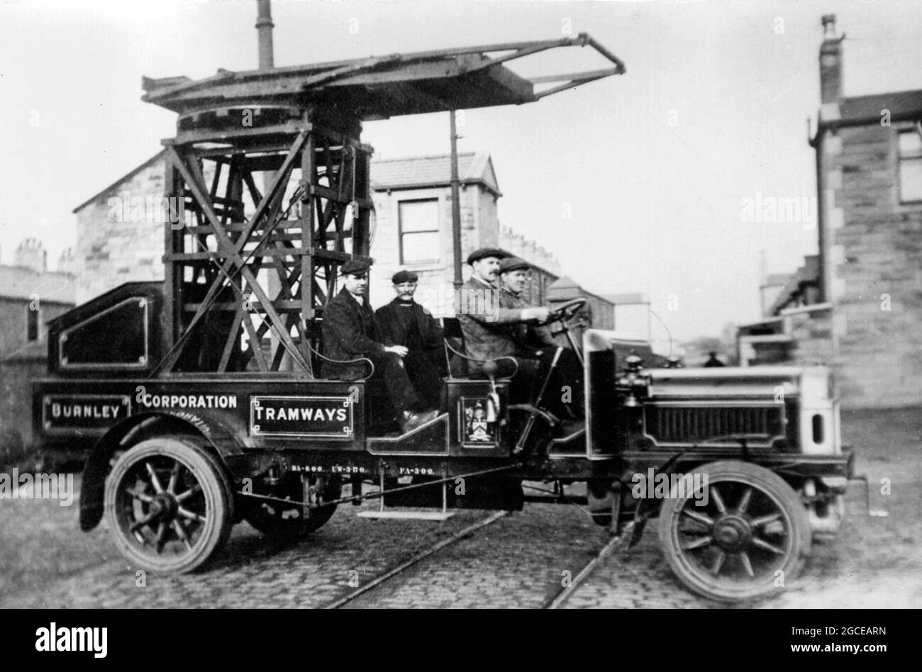 Burnley Tramways overhead wire maintenance truck, early 1900s Stock Photo