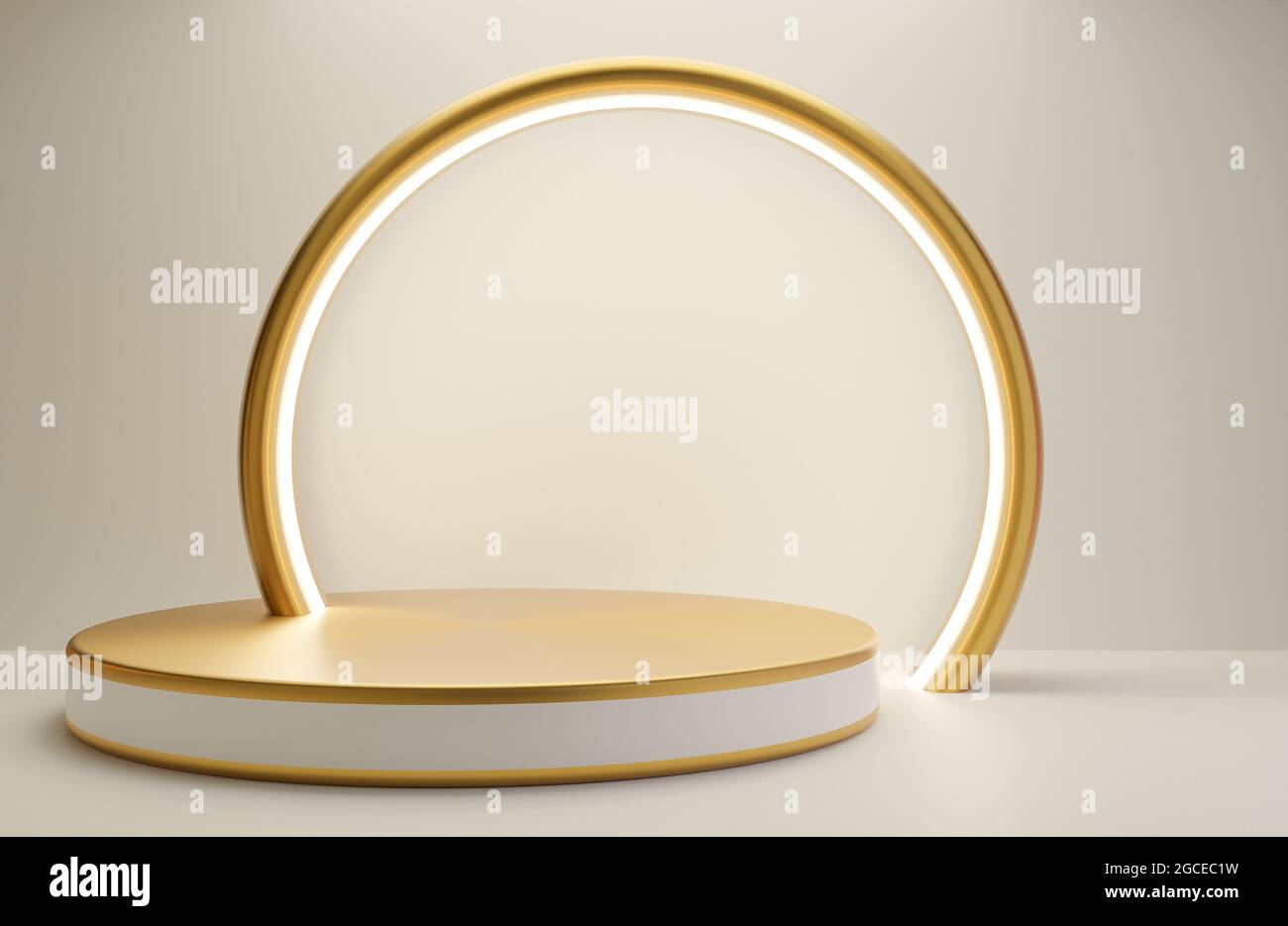 White and Gold podium for product presentation on white wall background ...