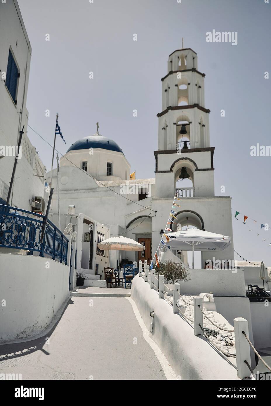 Pyrgos, Santorini, Greece. Famous attraction of white village with ...