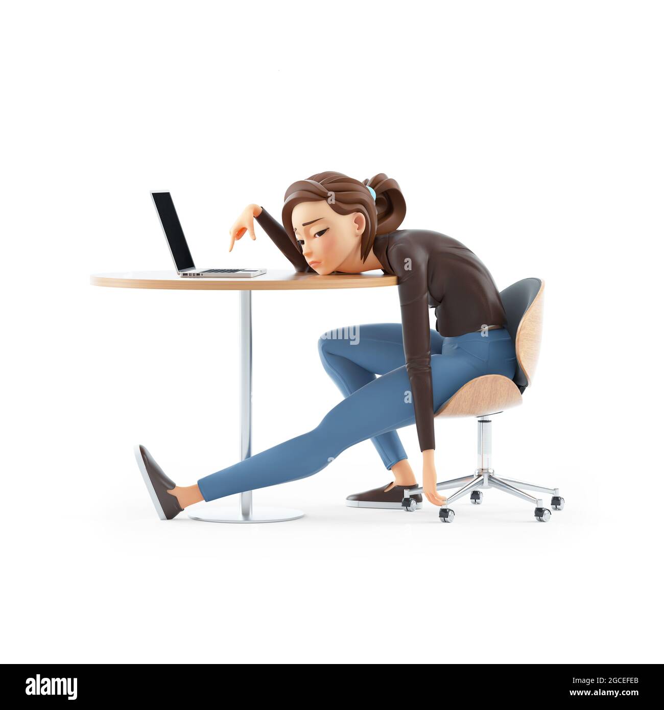 exhausted cartoon woman