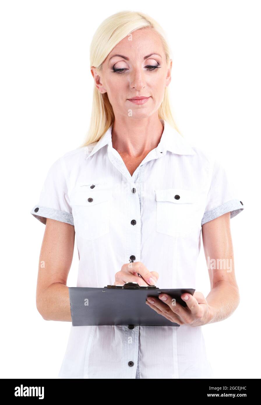 Business woman portrait isolated on white Stock Photo - Alamy