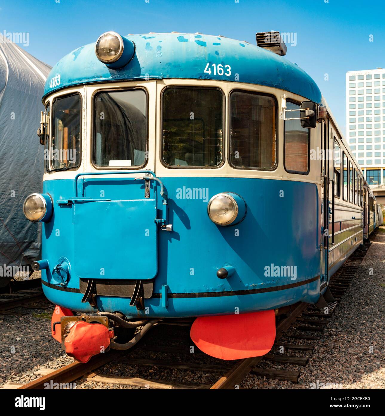 Vintage Valmet Dm7 railcar, manufactured in 1960, parked near Pasila railway station. Stock Photo