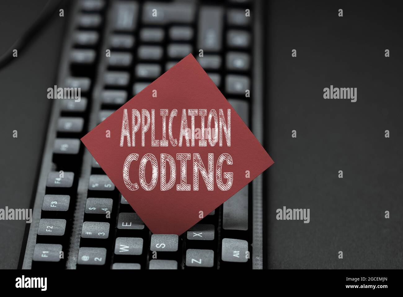 Handwriting text Application Coding. Concept meaning process by which a mobile app is developed for mobile Entering Image Keyword And Description Stock Photo