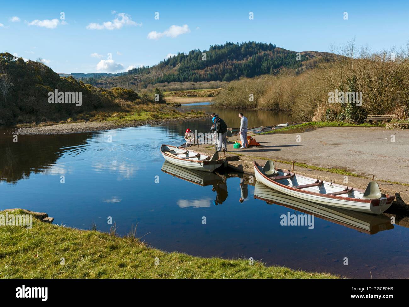 Fishermen preparing for an outing on Lough Allua, County Cork, West Cork, Ireland. Stock Photo