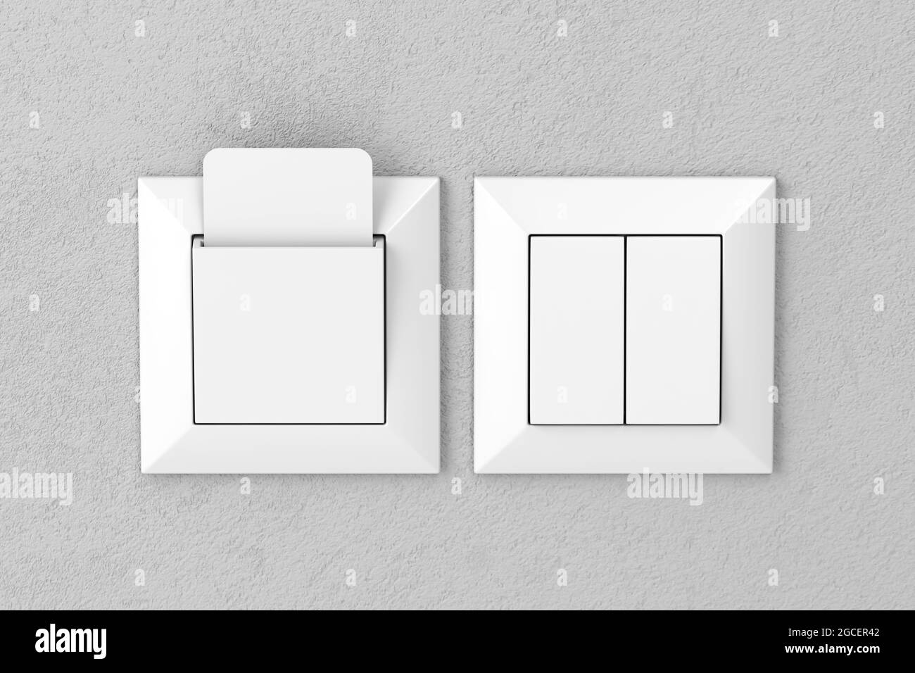 Key card reader and light switches in hotel room, front view Stock Photo