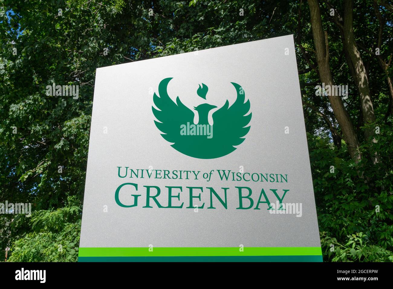 GREEN BAY, WI,USA JUNE 21, 2021 Entrance sign and trademark logo to