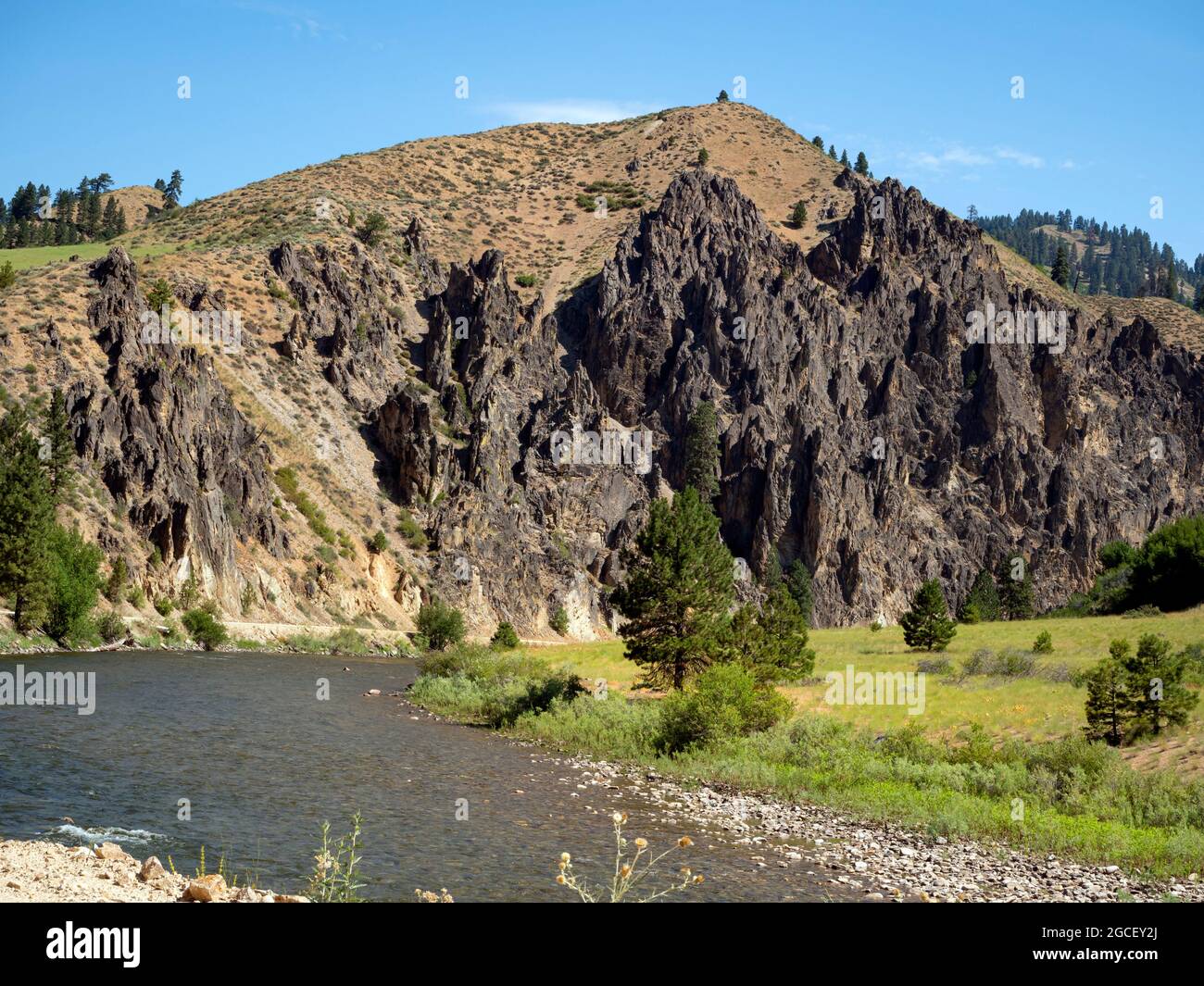 ID0082500...IDAHO Impressive cliffs rising above the Middle Fork
