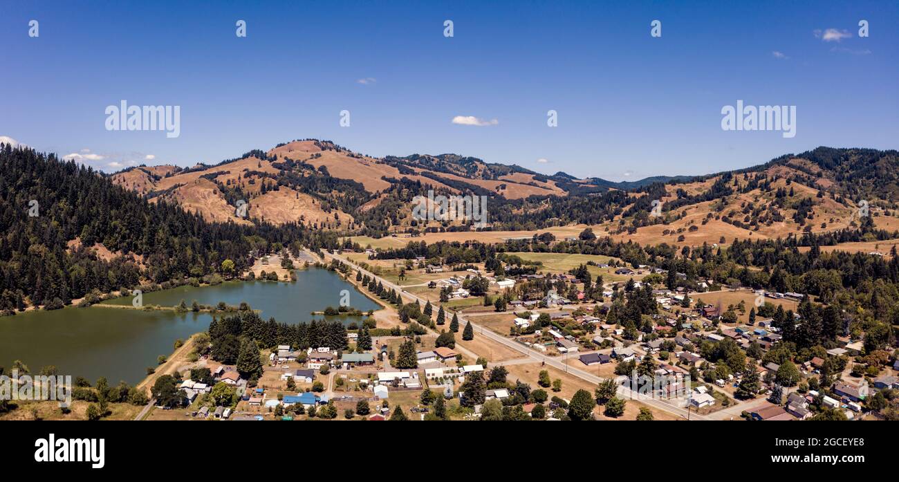 Aerial panorama of Powers, Oregon Stock Photo Alamy
