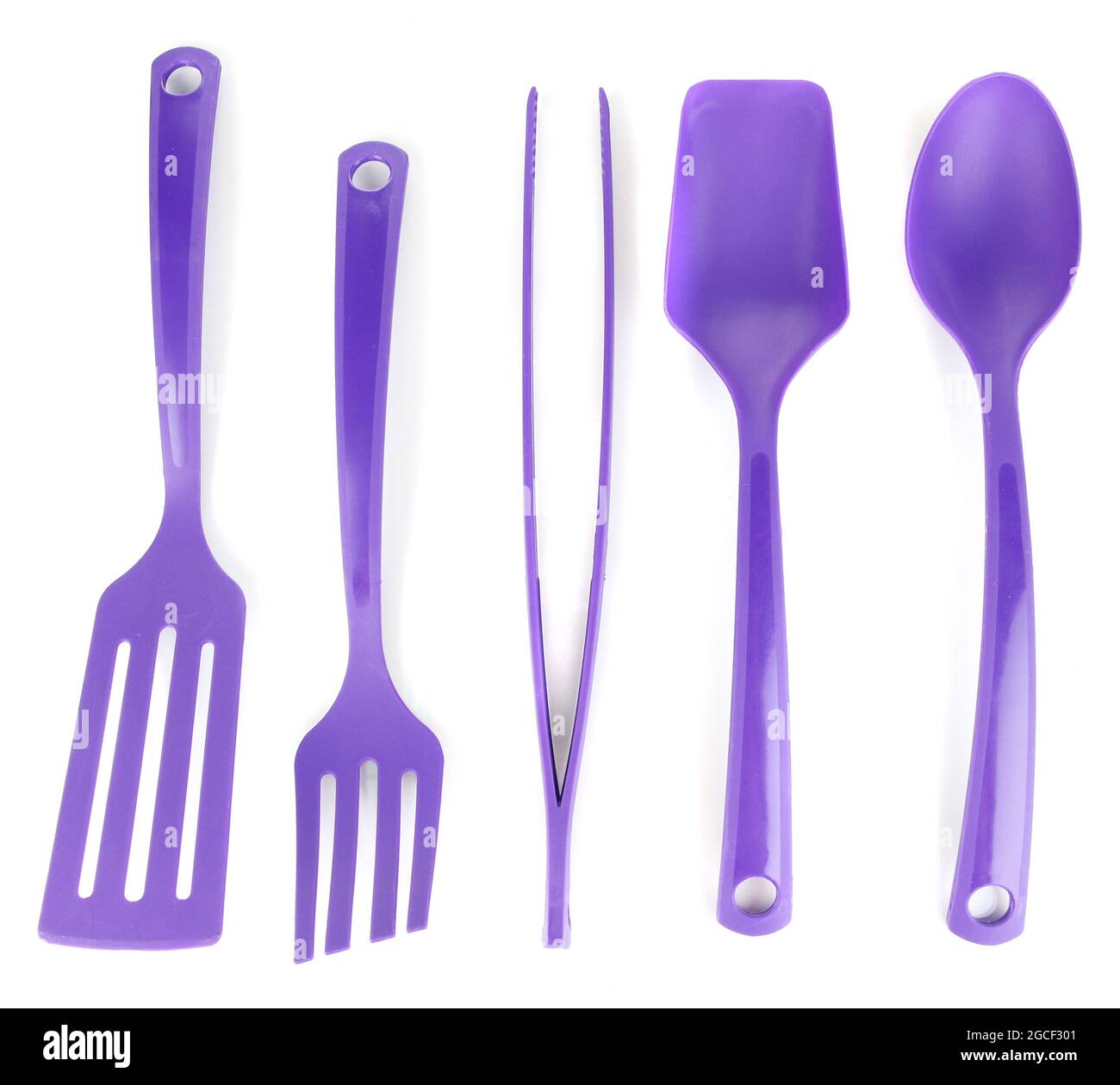 Plastic kitchen utensils isolated on white Stock Photo Alamy