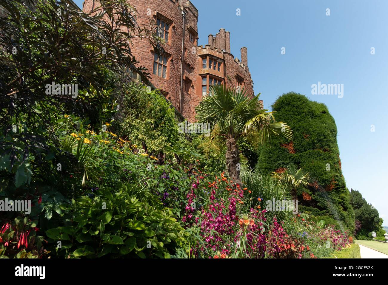 A view of the castle and gardens at Powis Castle, Wales - a Ntional Trust property. Stock Photo