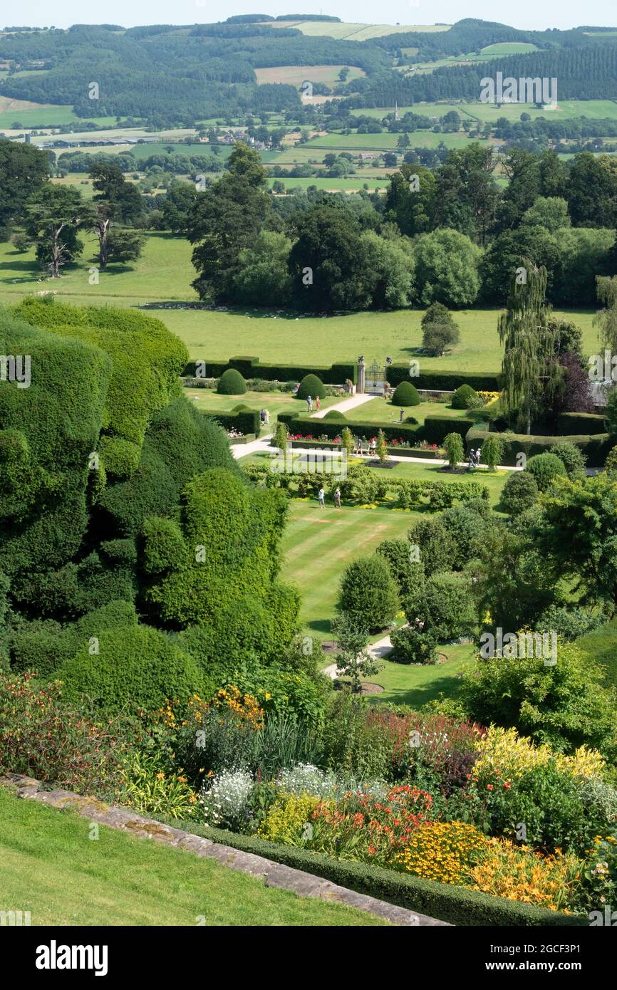 A view of the gardens at Powis Castle, Wales. Stock Photo