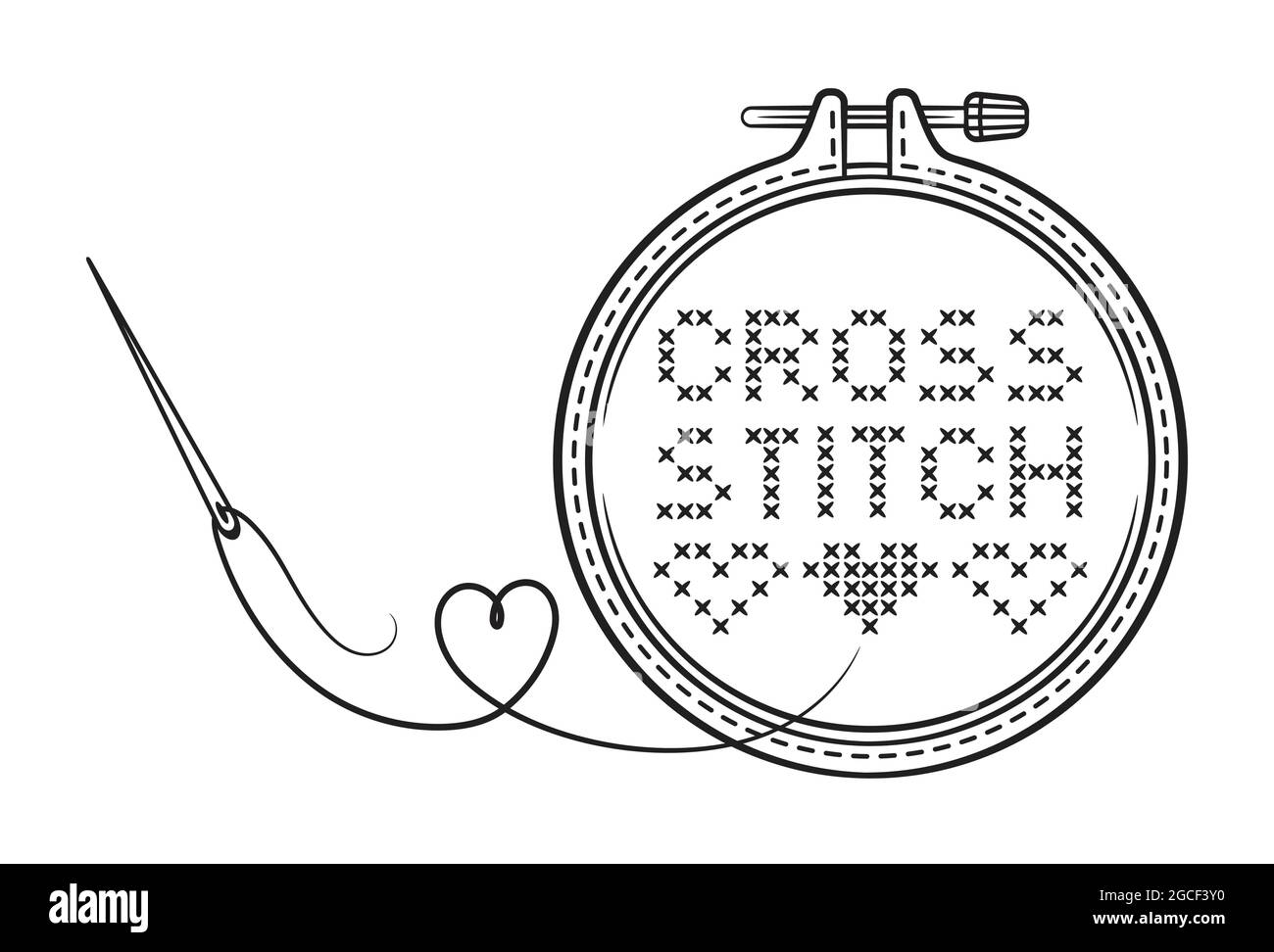 Tools For Cross Stitch Threads A Hoop For Embroidery A Canvas And Needle On  White Wooden Background Stock Photo - Download Image Now - iStock