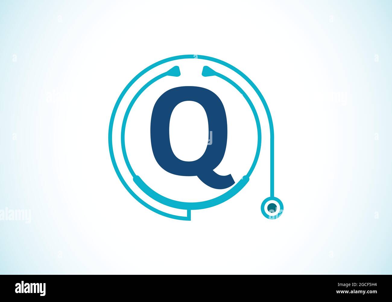 Initial Q monogram alphabet with doctor stethoscope. Vector stethoscope