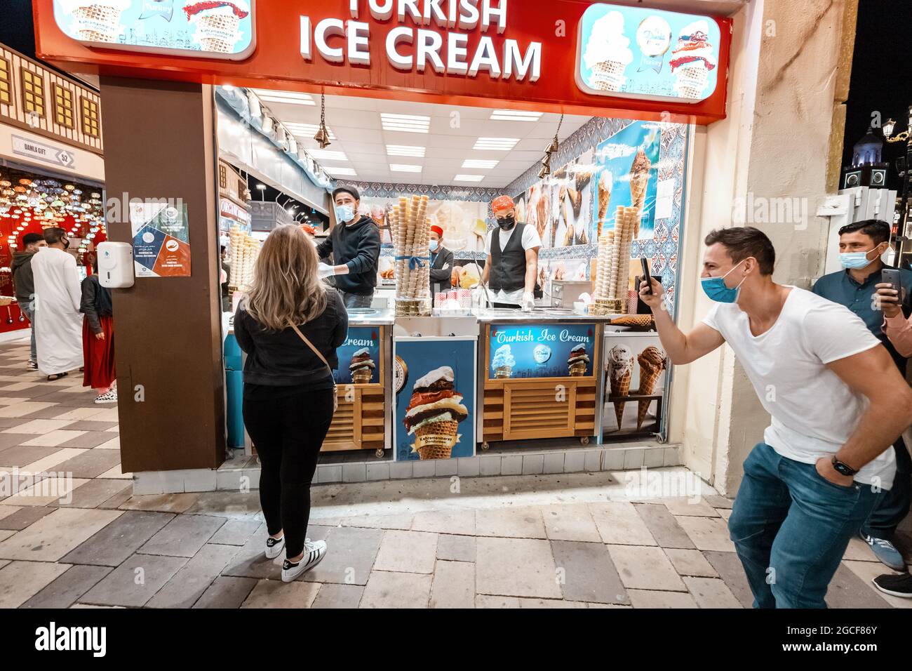 26 February 2021, UAE, Dubai: A shop selling Turkish ice cream famous for  its funny tricks and jokes on customers Stock Photo - Alamy