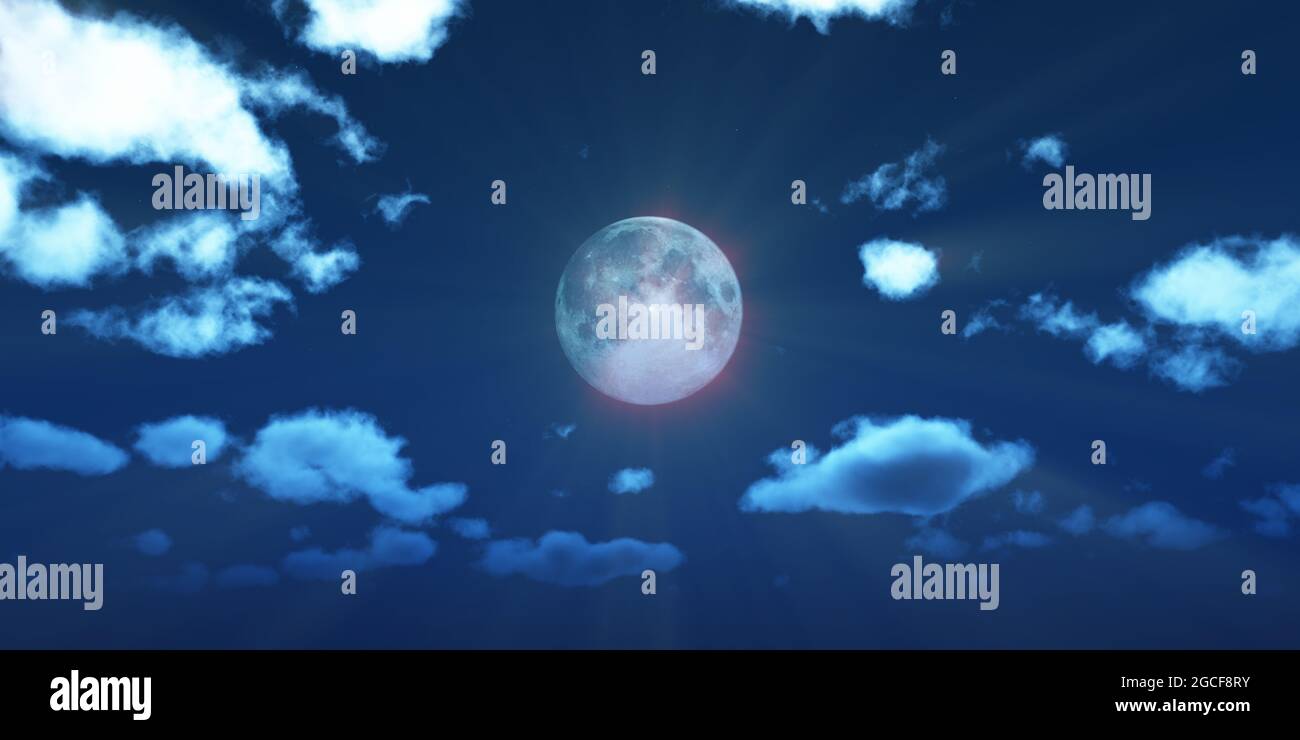full moon at night night sky, illustration 3d render Stock Photo - Alamy