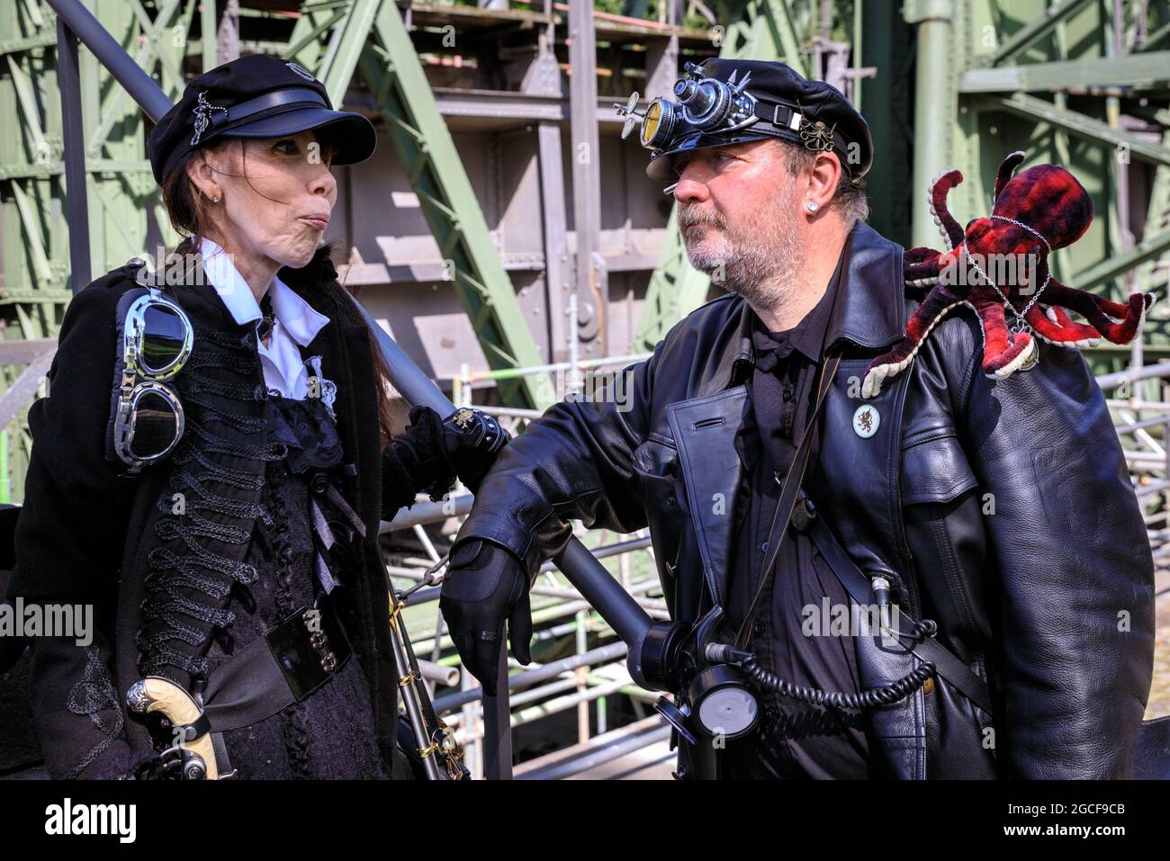 Henrichenburg Waltrop Germany 8th Aug 21 Full Steam Ahead Two Steampunk Enthusiasts In Creative Outfits Pose Inside The Iron Boat Lift Structure Steampunk Fans And Visitors Many In Full Retro Futuristic Outfits Come Henrichenburg Waltrop Germany 8th Aug 21 Full Steam Ahead Two Steampunk Enthusiasts In Creative Outfits Pose Inside The Iron Boat Lift Structure Steampunk Fans And Visitors Many In Full Retro Futuristic Outfits Come