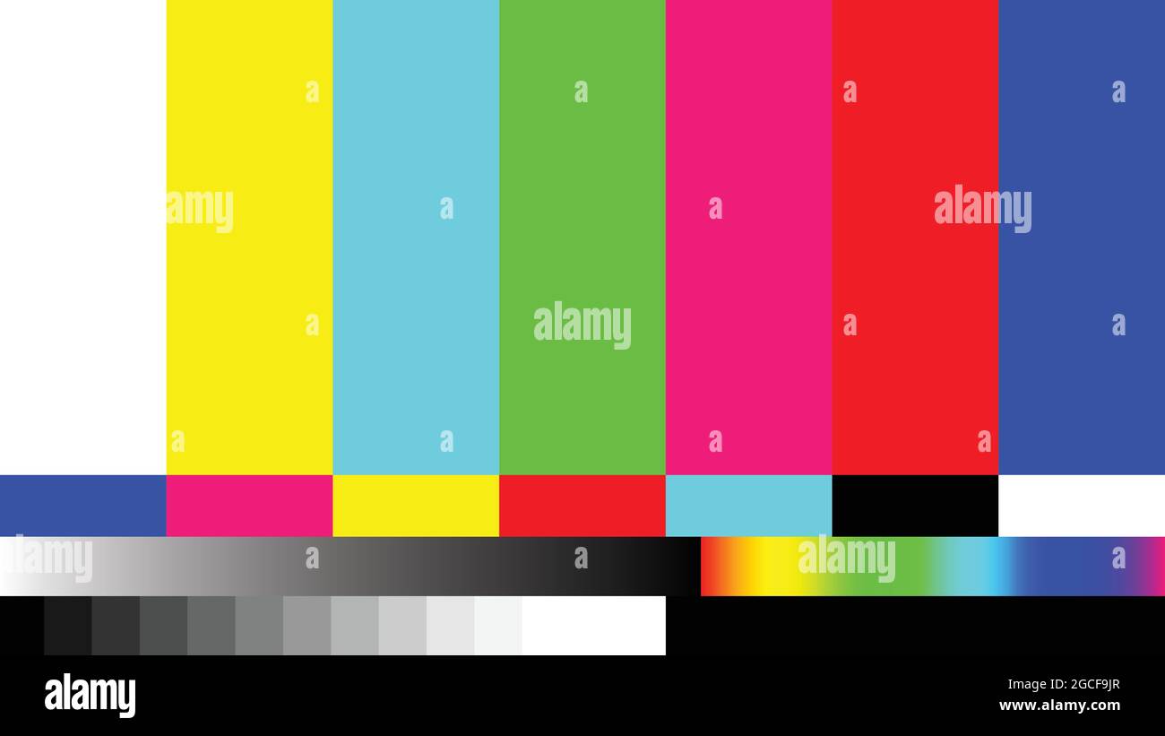 Television screen error. TV test pattern and TV No signal concept. SMPTE color bars vector illustration. Stock Vector