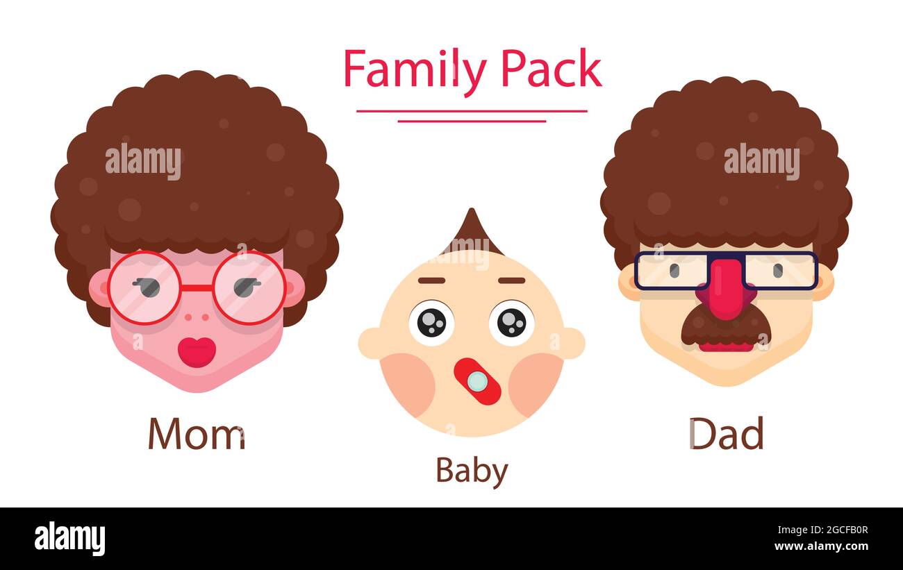 Dad, Mom and Baby Face flat design vector illustration isolated on white background. Set of family members faces. Stock Vector