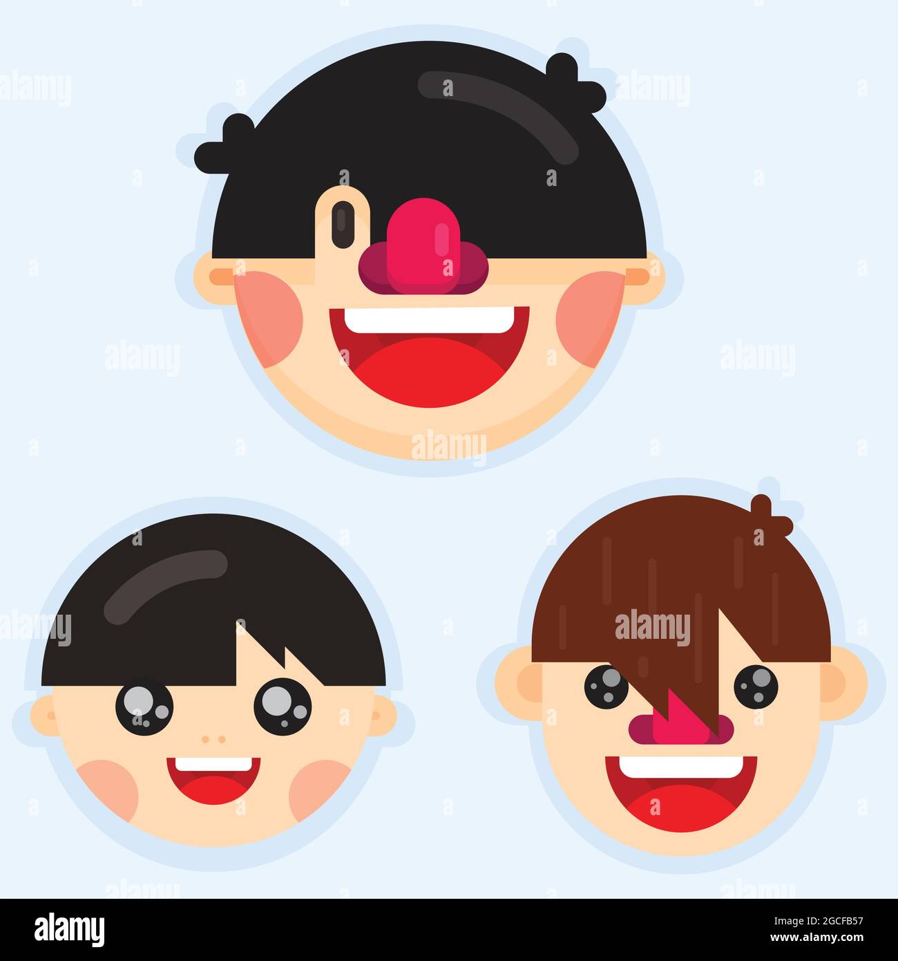 Set of three cute boy faces with different hairstyle. Flat style vector illustration. Stock Vector