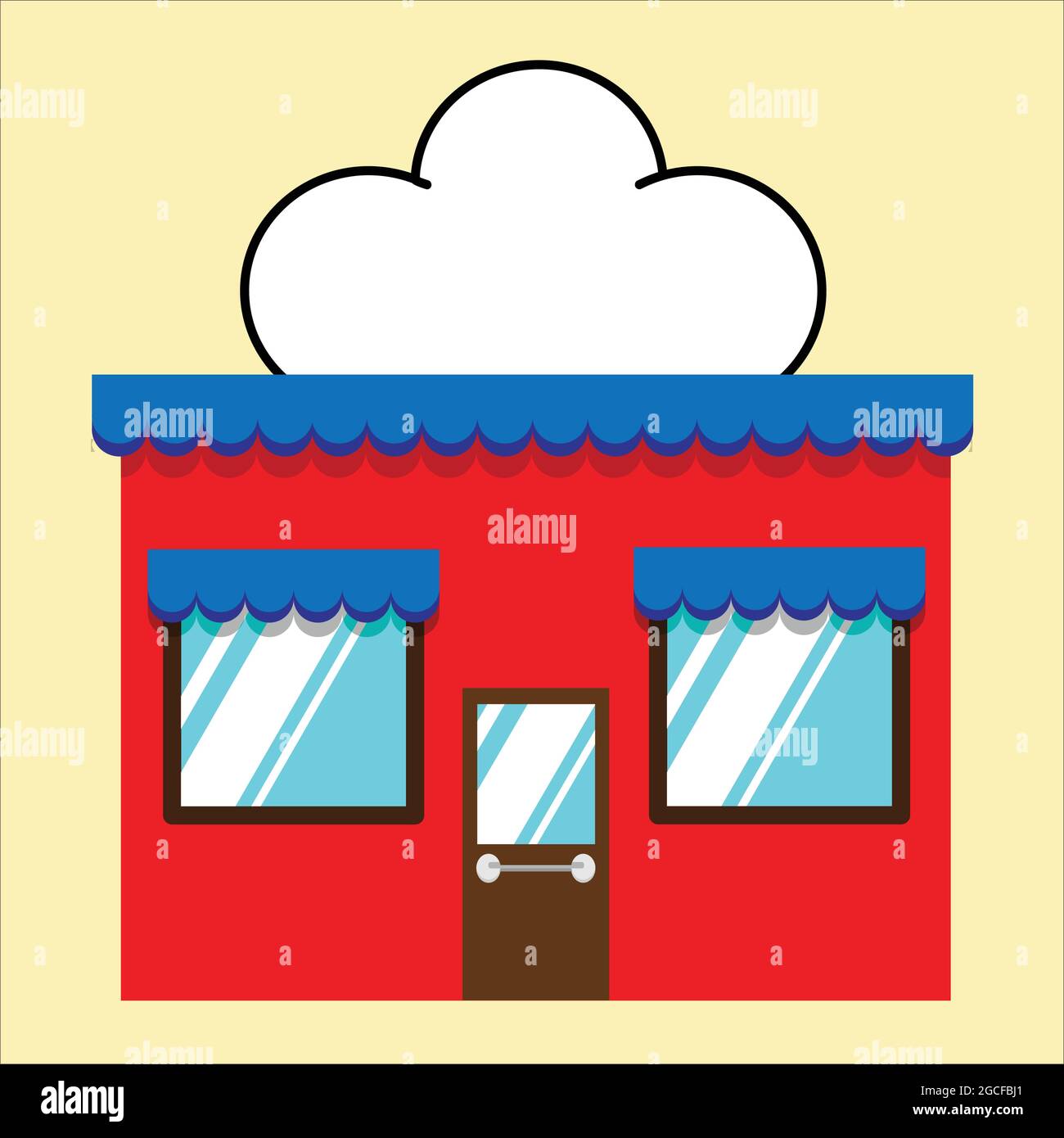 Mini store facade exterior vector illustration. Flat Style Market street store building facade. Stock Vector