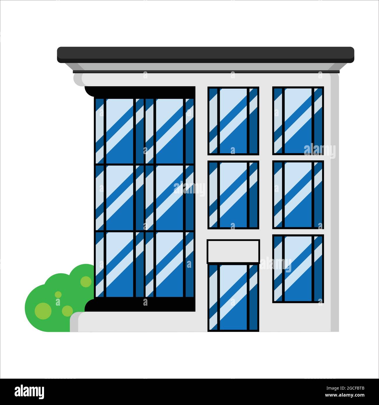 Modern City Building Facade vector illustration. Flat style office or hotel building exterior isolated on white background. Stock Vector