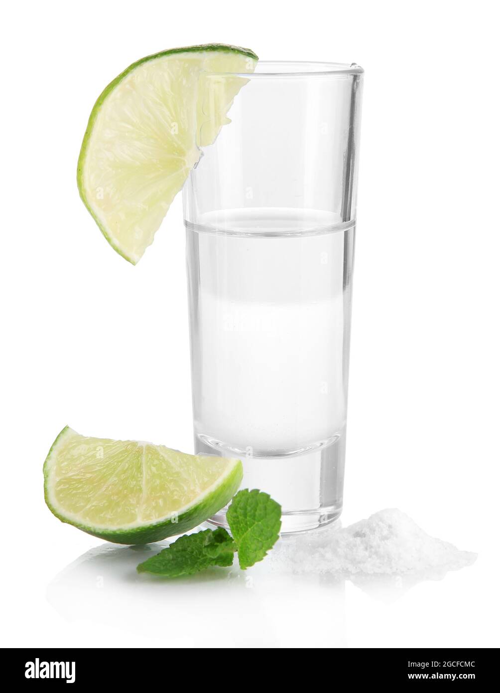 Tequila in glass isolated on white Stock Photo Alamy